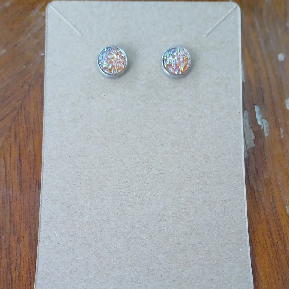 Dazzling Silver and Iridescent Stud Earrings - Picture 1 of 2